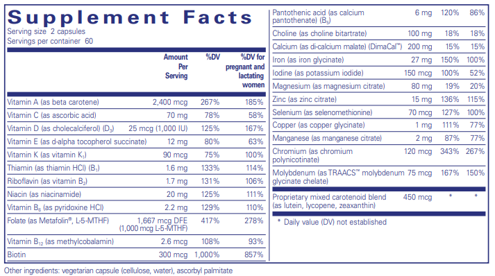 PreNatal Nutrients (Pure Encapsulations) 120ct Supplement Facts