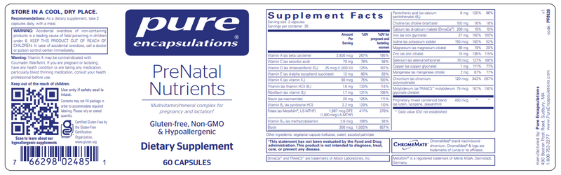 PreNatal Nutrients (Pure Encapsulations) 60ct Label