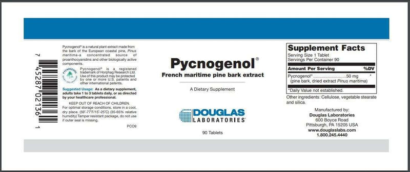 Pycnogenol 50 mg Douglas Labs Label