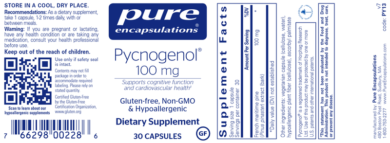 Pycnogenol 100 mg 30 caps (Pure Encapsulations) label