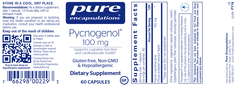Pycnogenol 100 mg 60 caps (Pure Encapsulations) label