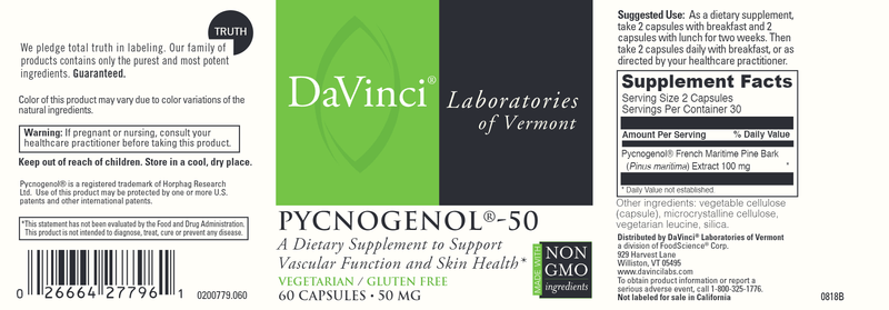 Pycnogenol 50 (DaVinci Labs) 60 Caps Label