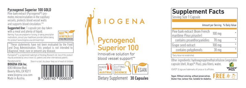 Pycnogenol Superior 100 GOLD Biogena Label