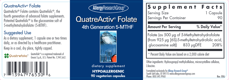 QuatreActiv® Folate (Allergy Research Group) label