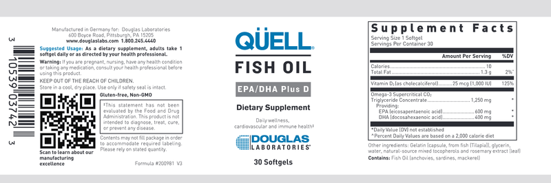 Quell Fish Oil Epa/Dha Plus D (Douglas Labs) label