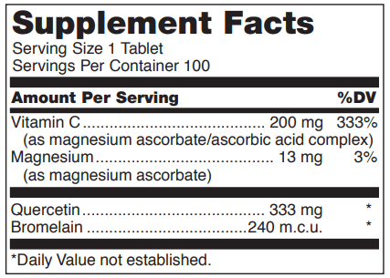 BACKORDER ONLY - Quercetin Bromelain Complex Supplement Facts Label