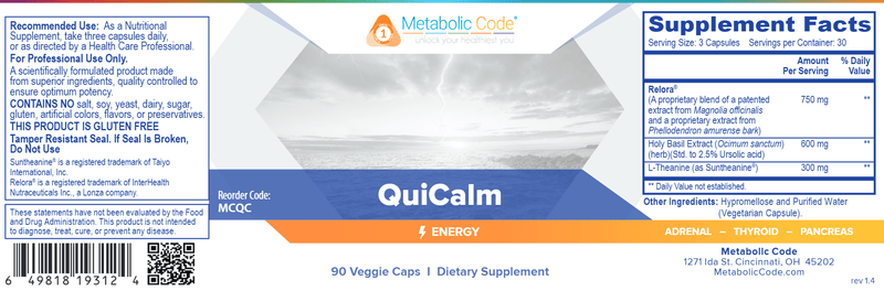 QuiCalm (Metabolic Code) Label