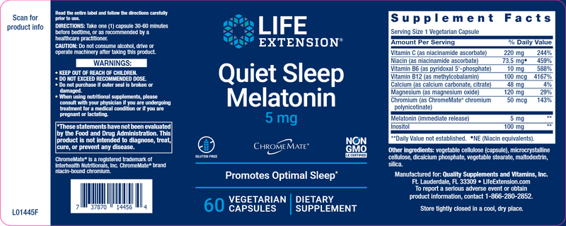 Quiet Sleep Melatonin (Life Extension) Label