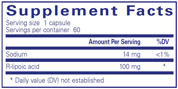 R-Lipoic Acid (stabilized) 60 caps (Pure Encapsulations) supplement facts