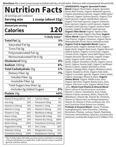RAW Organic Meal Vanilla Spiced Chai (Garden of Life) Nutrition Facts
