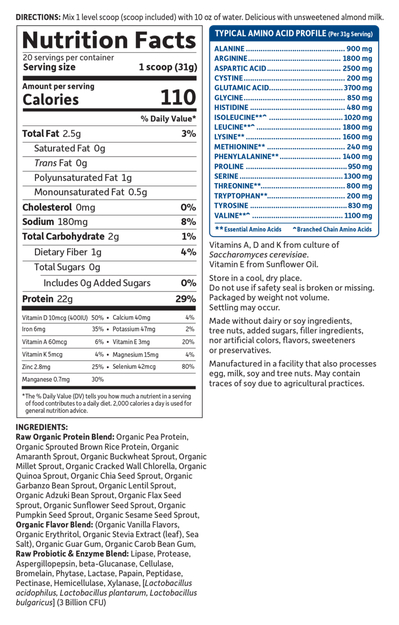 RAW Organic Protein - Vanilla (Garden of Life) Supplement Facts