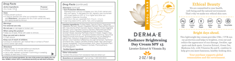 Radiance Brightening Day Cream (DermaE) Label