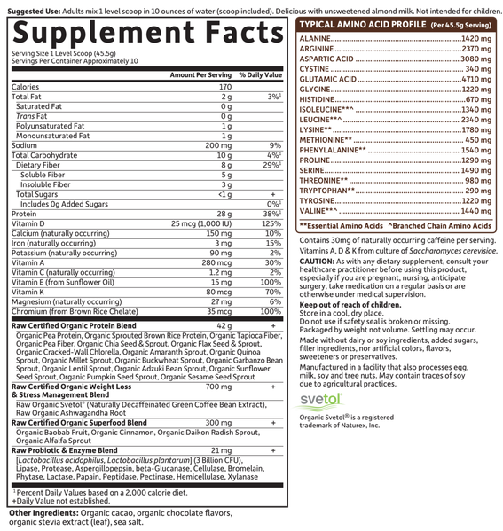 raw organic fit chocolate (garden of life) supplement facts