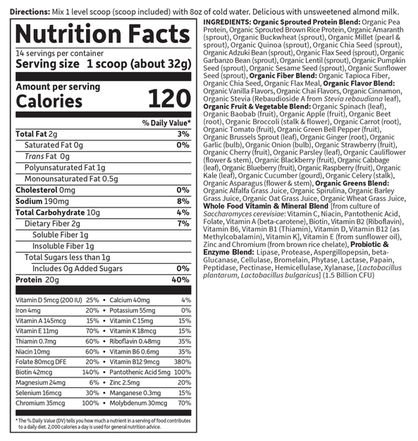 Raw Organic Meal Vanilla Spiced Chai Powder (Garden of Life) Nutrition Facts
