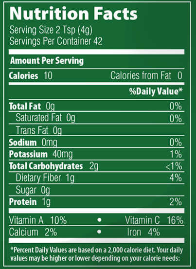 Raw Matcha Green Tea Powder (Metabolic Response Modifier) Supplement Facts