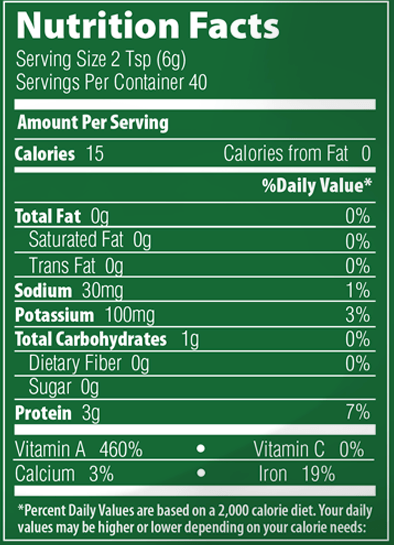Raw Spirulina Powder (Metabolic Response Modifier) Nutrition Facts