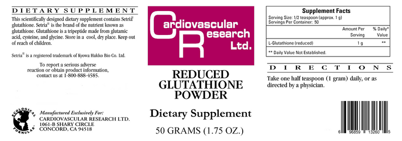 Reduced Glutathione Powder (Ecological Formulas) Label