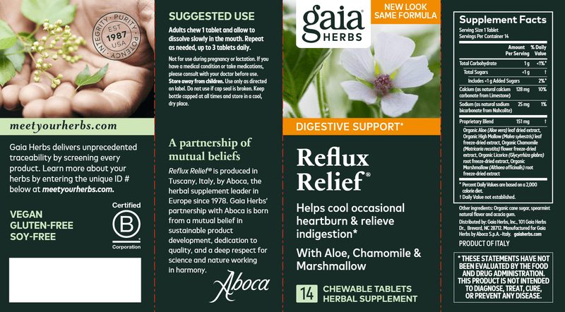 Reflux Relief® 14ct (Gaia Herbs) Label