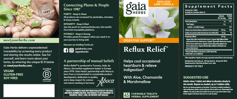 Reflux Relief® 45ct (Gaia Herbs) Label