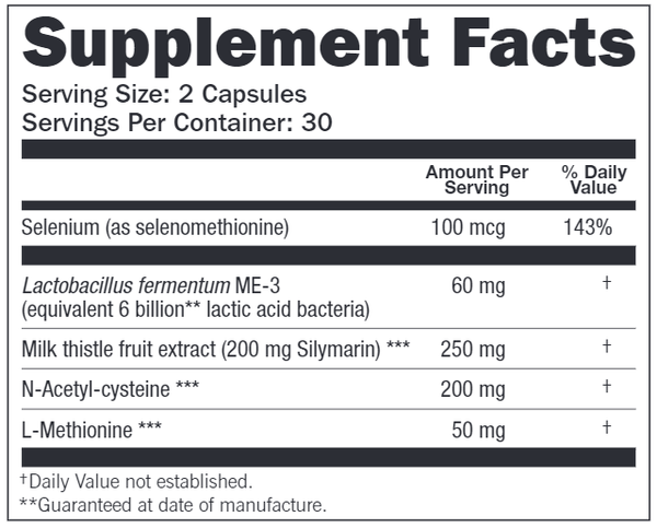 BACKORDER ONLY - Reg'Activ Detox & Liver Health Supplement Facts Label