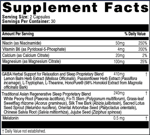 RegeneRest Supplement Facts Label