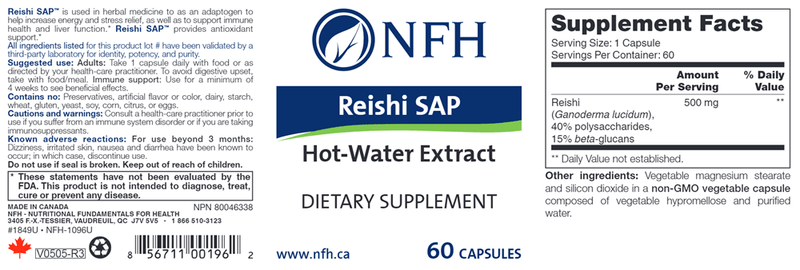 Reishi SAP (NFH Nutritional Fundamentals) Label