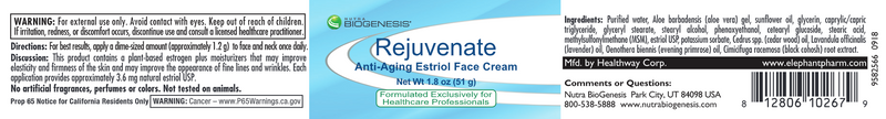 Rejuvenate Estriol Cream (Nutra Biogenesis) Label