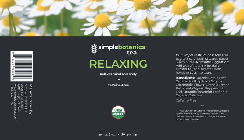 Relaxing Tea Organic (Simple Botanics) Label