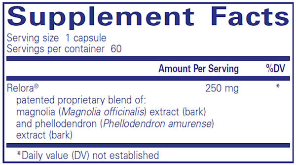 Relora 60 caps (Pure Encapsulations) supplement facts