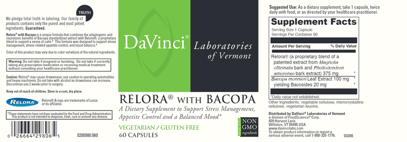 Relora With Bacopa (DaVinci Labs) Label