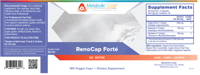 RenoCap Forte (Metabolic Code) Label
