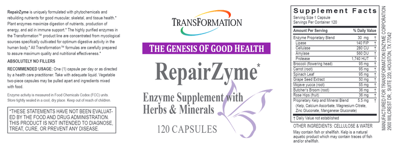 RepairZyme (Transformation Enzyme) 120ct Label
