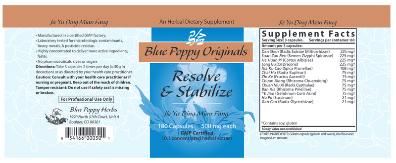 Resolve and Stabilize (Blue Poppy) Label