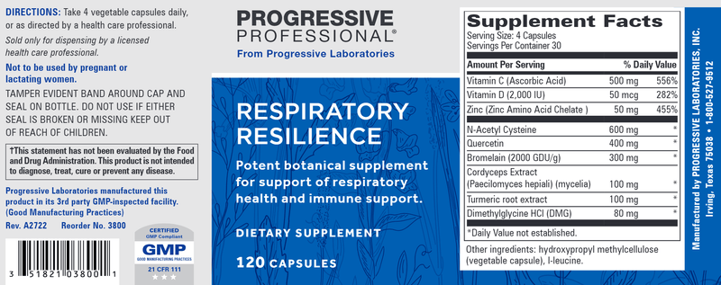 Respiratory Resilience Progressive Labs Label
