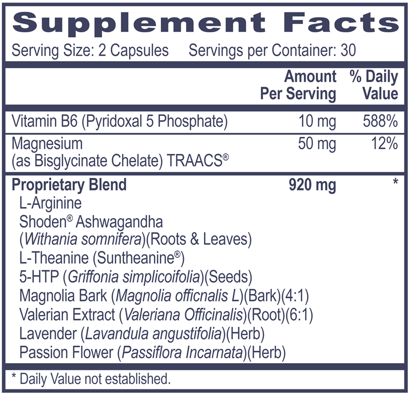 Rest & Reset Professional Health Products Supplement Facts