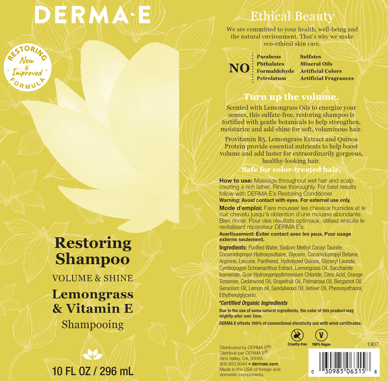 Restoring Shampoo Volume Shine (DermaE) Label
