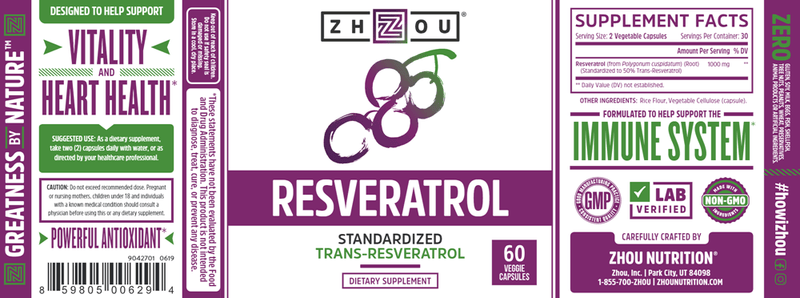 Resveratrol 1000 mg (ZHOU Nutrition) Label
