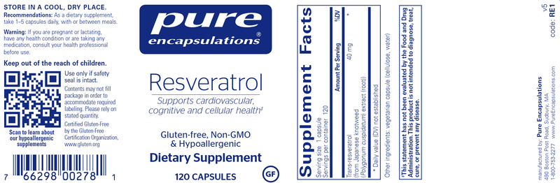 Resveratrol 120 caps (Pure Encapsulations) label