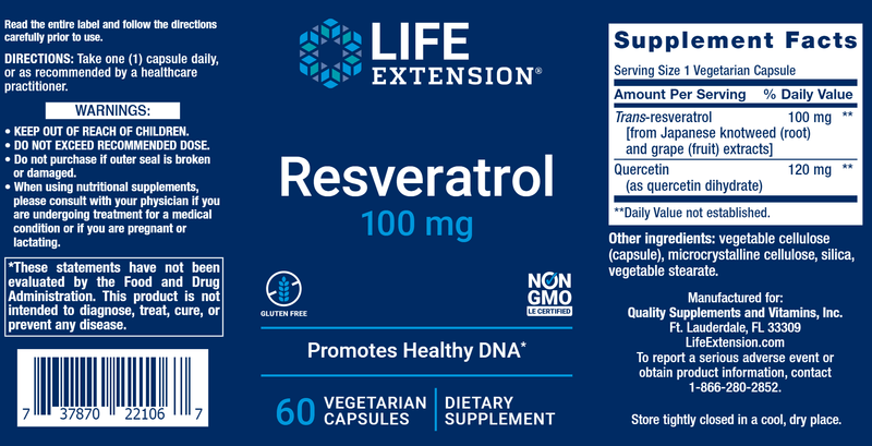 Resveratrol (Life Extension) Label