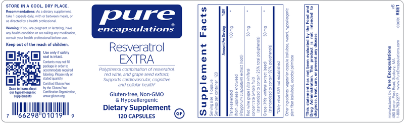 Resveratrol EXTRA 120 caps (Pure Encapsulations) label