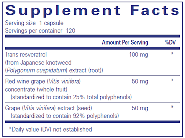 Resveratrol EXTRA 120 caps (Pure Encapsulations) supplement facts