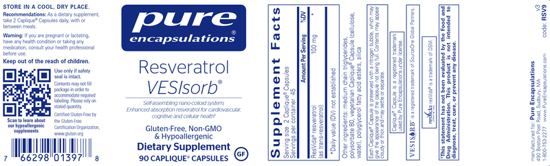 Resveratrol VESIsorb (Pure Encapsulations) label