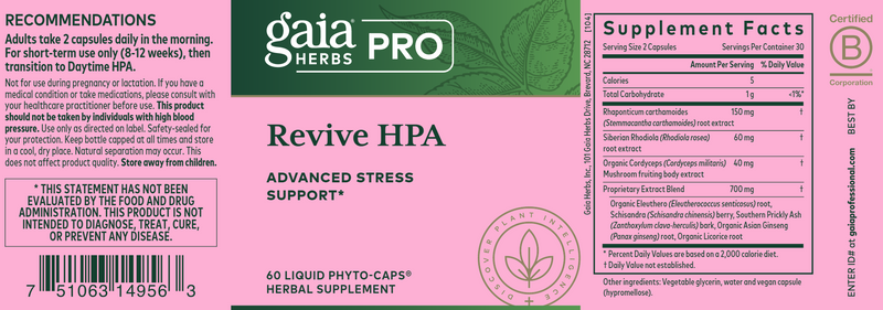  Revive HPA Phyto-Caps (Gaia Herbs Professional Solutions) Label
