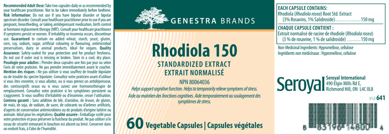 Rhodiola 150 Genestra Label