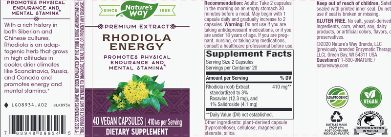 Rhodiola Energy* (Nature's Way) Label