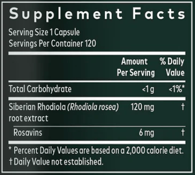 Rhodiola Rosea 120ct (Gaia Herbs) supplement facts