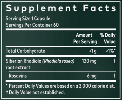 rhodiola rosea gaia herbs supplement facts