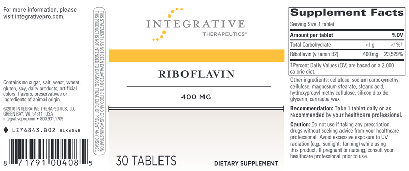 Riboflavin (Integrative Therapeutics) Label
