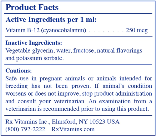 Rx B12 (Rx Vitamins for Pets) Supplement Facts