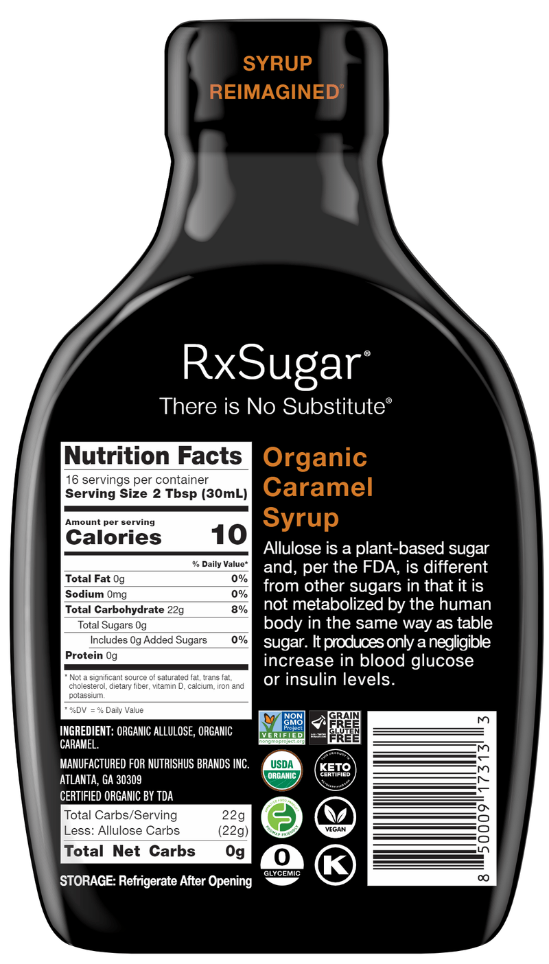 RxSugar Organic Caramel Syrup (RxSugar) Back